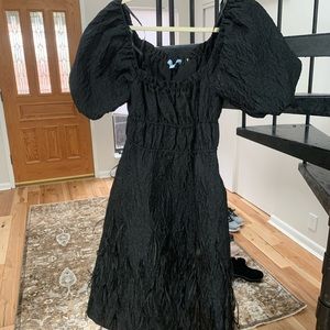 Antonio Melani Square Neck Puff Sleeve Feather Midi Dress